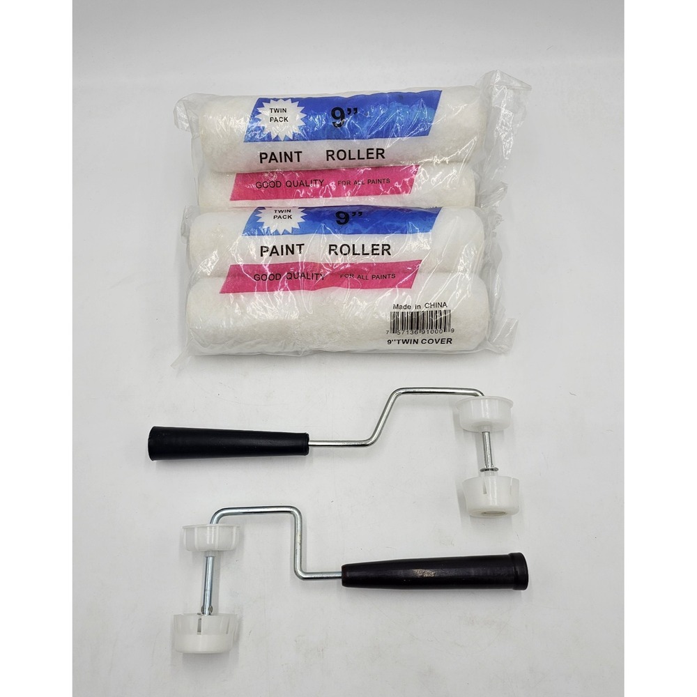 6 Piece Paint Supply Set Two 4" Paint Roller Frames and Four 9" Roller Covers